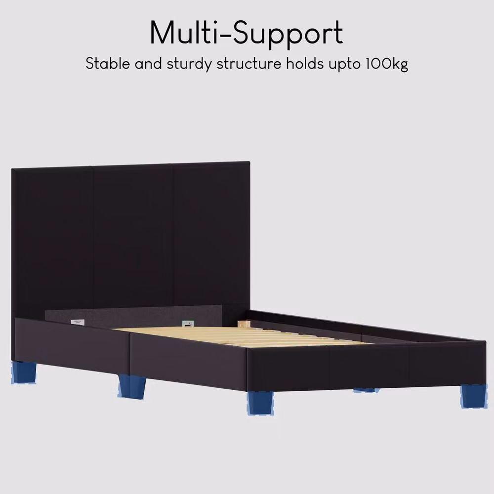 HD Designs Lisbon Single Faux Leather Upholstered Bed Frame with Storage in Black, W/D/H: 90 x 200 cm – 6