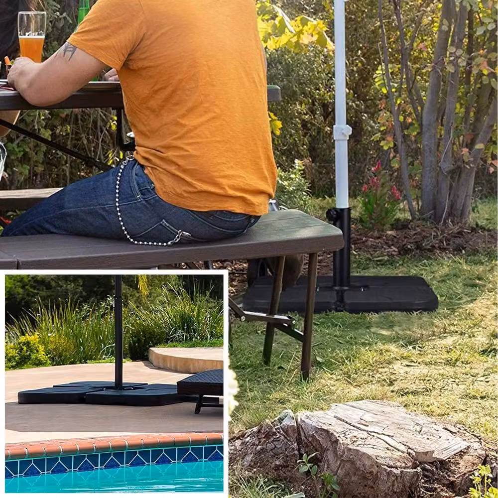 FLAVORA 4-Piece Black Plastic Sand or Water Fill Cantilever Parasol Base Weights – 5