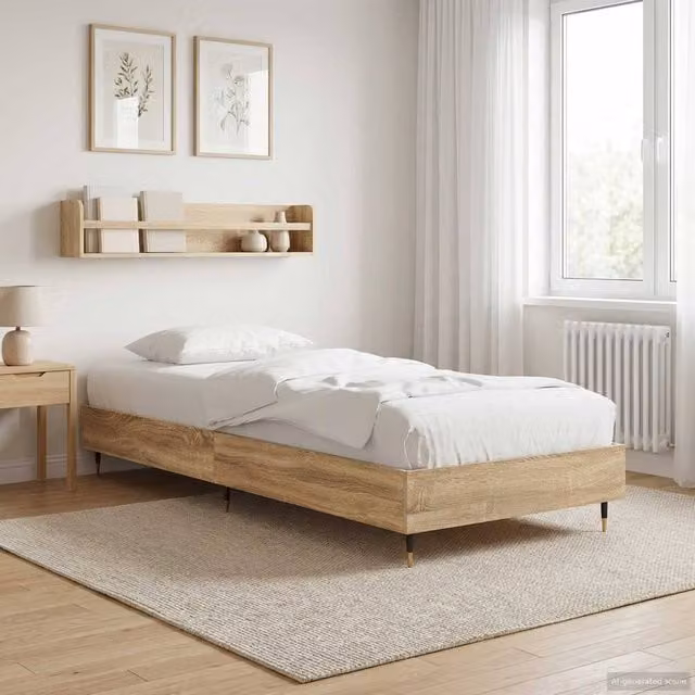 Berkfield Home Sonoma Oak Bed Frame in Brown, W/D/H: 80 x 200 x 26 cm