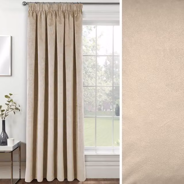 Oxford Cream Blackout Velvet Thermal Insulating Single Door Curtain with Multifunction Tape