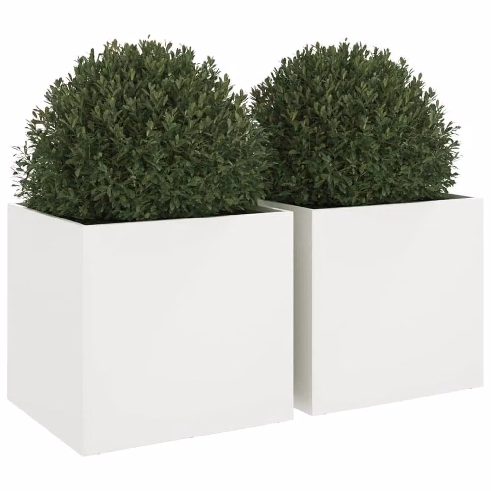 Berkfield Home Steel Planter Tub, 2 Pack, White, W: 49 cm, D: 47 cm, H: 46 cm – 3