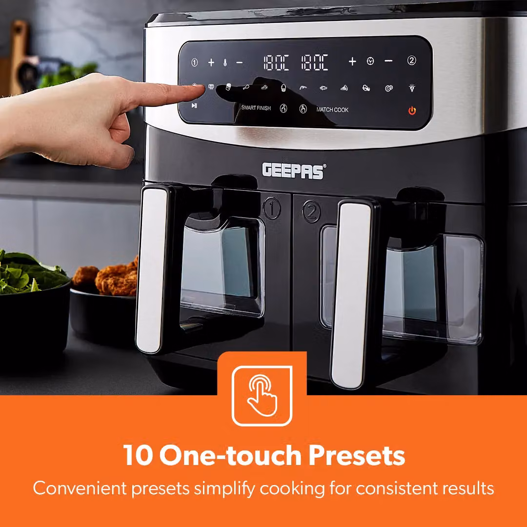 Geepas 9L Dual Zone Air Fryer with Vortex Technology, 10 Presets and Digital Display, Black – 6
