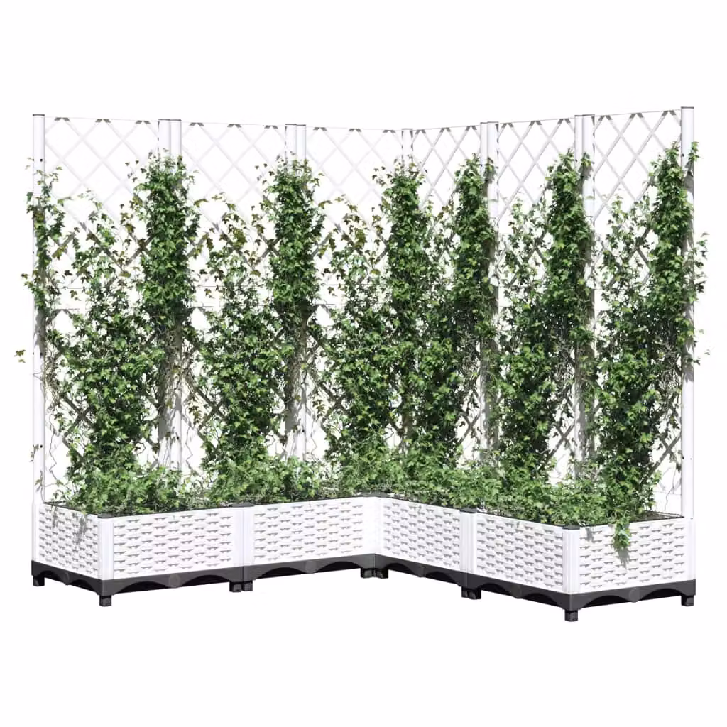 Berkfield Home Garden Planter with Trellis, White, W/D/H: 120 x 120 x 121.5 cm – 3