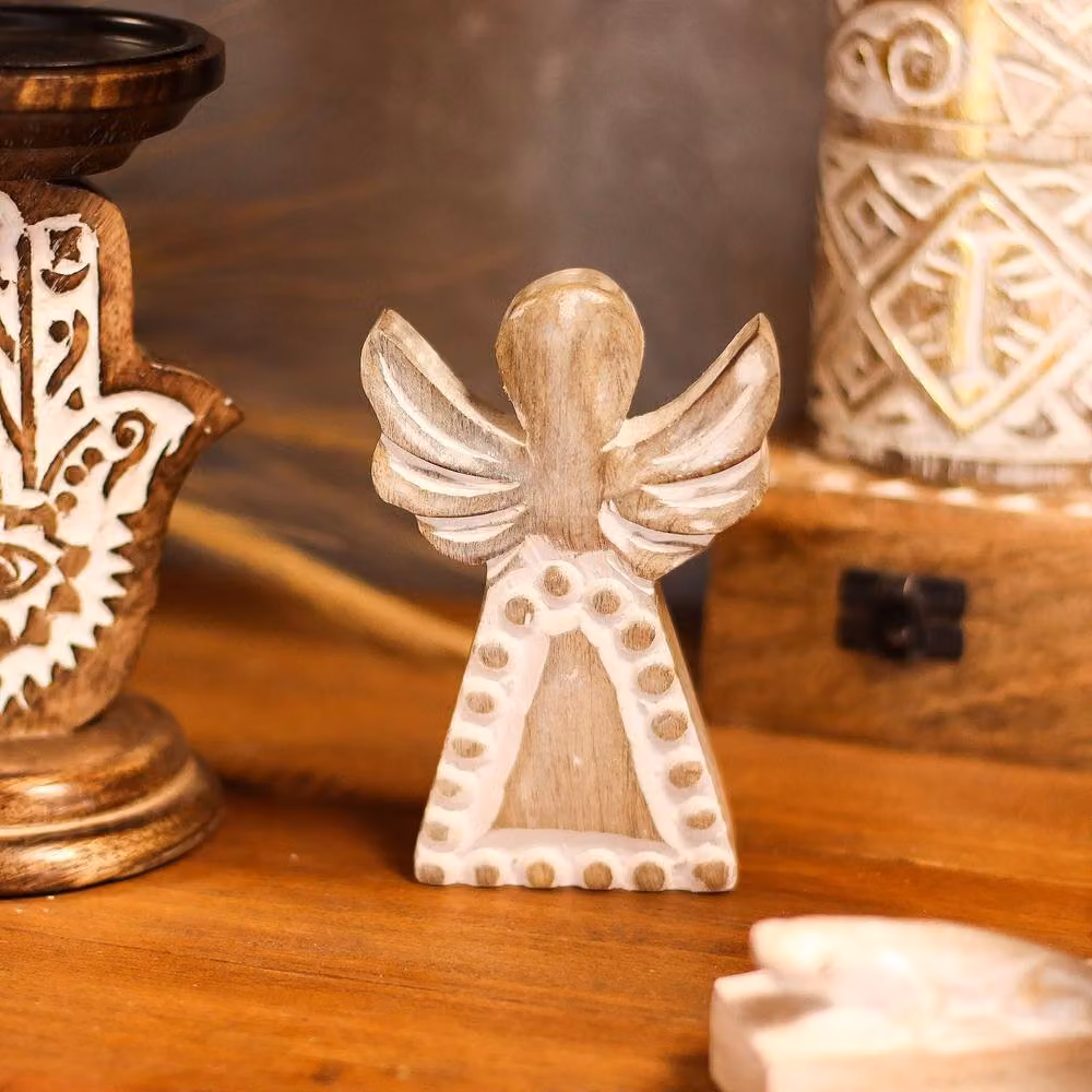 Serenityy Rustic White Mango Wood Angel Tabletop Christmas Decoration – 4