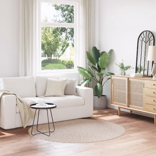 Berkfield Home Round Shaggy Beige Polyester Rug with Non-Slip Latex Backing, Diameter: 160 cm