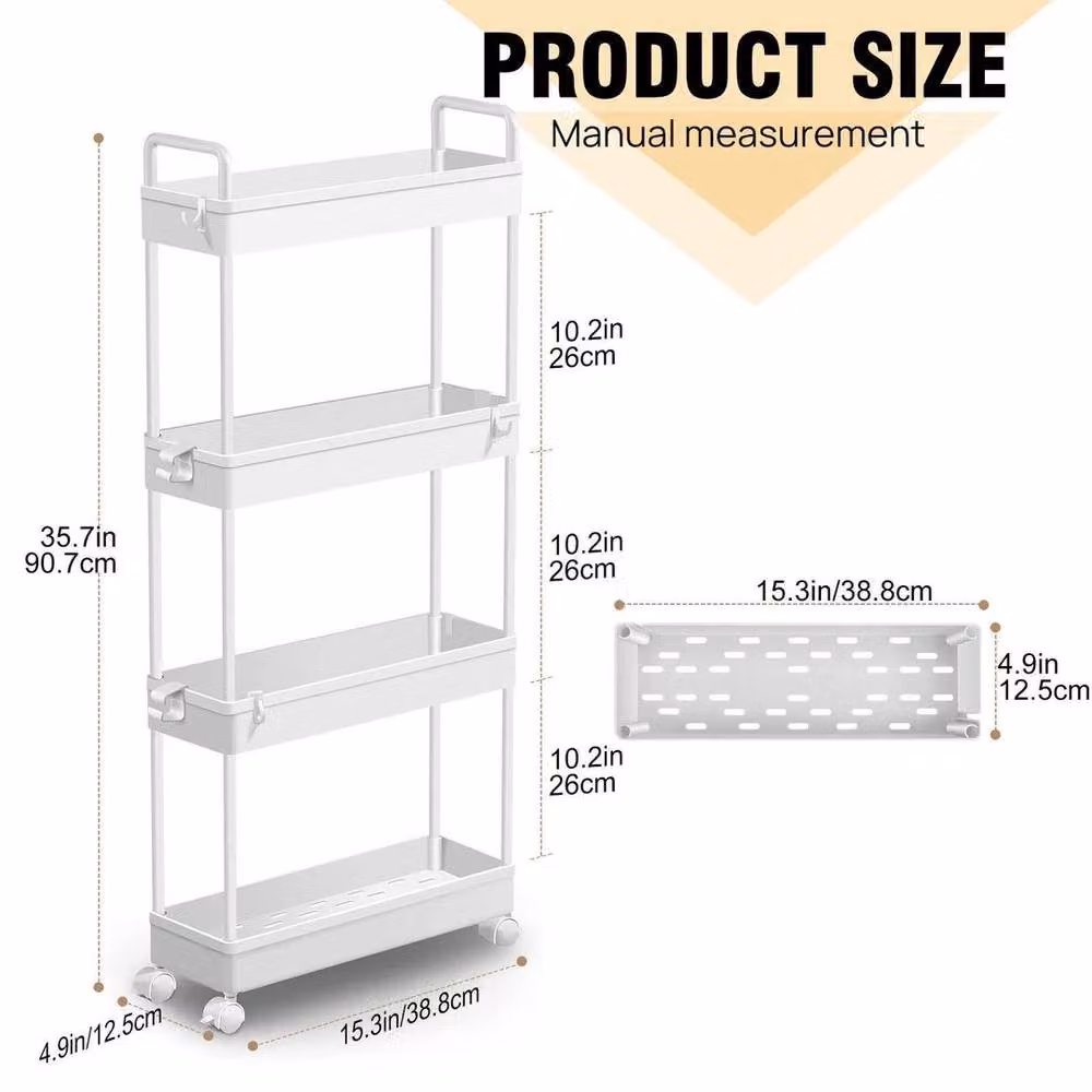 NESTLUNE 4 Tier Slim Kitchen and Bathroom Storage Trolley, White, H 100 cm x W 15 cm x D 15 cm – 2
