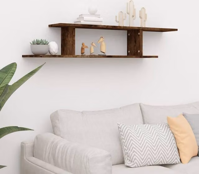 Berkfield Home Wall-Mounted TV Shelf in Smoked Oak Brown, W/D/H: 125 x 23 x 18 cm
