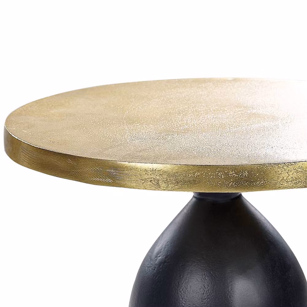 Wyld and Coco Round Metal Side Table with Gold Top and Black Base, Diameter: 36 cm, Height: 52 cm – 3
