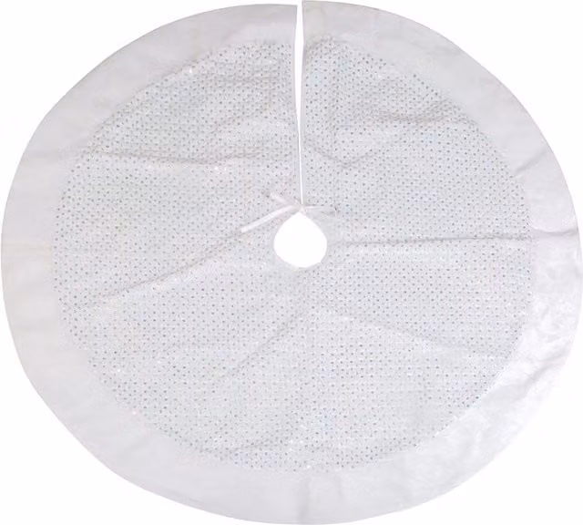 VFM e-Store White Sequin Plush Christmas Tree Skirt