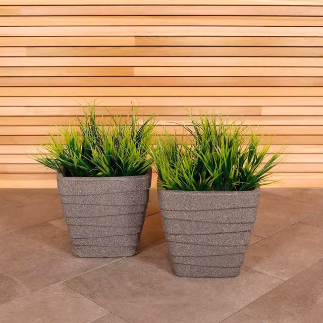 Charles Bentley Pair of Trojan Square Granite Planters, Grey Plastic, Diameter: 33 cm