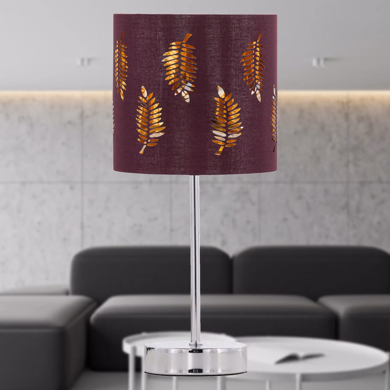 First Choice Lighting Chrome Touch Operated Dimmable Table Lamp with Burgundy Fabric Shade – 4