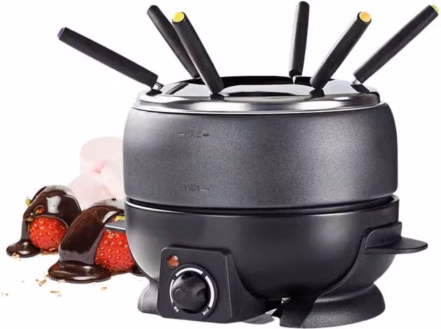 Nedis Electric Fondue Pot Set with Non-Stick Ceramic Coating and 6 Forks, 2.3 l, Black
