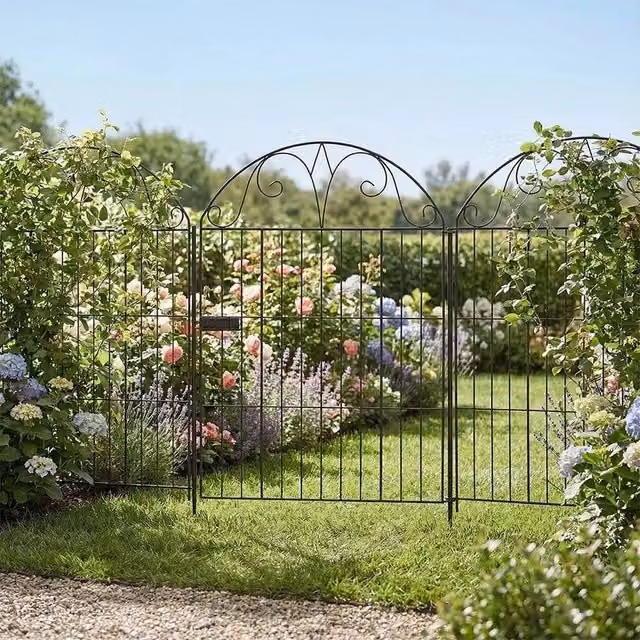 EONLION Metal Garden Fence with Gate and 9 Border Panels, Black, Height: 100 cm – 1