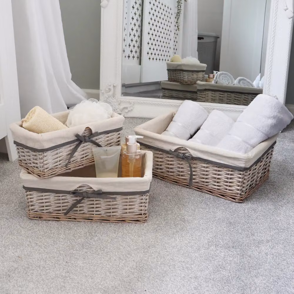 JVL Arianna Set of 3 Rectangular Willow Storage Baskets in Mid Grey Wash – 3