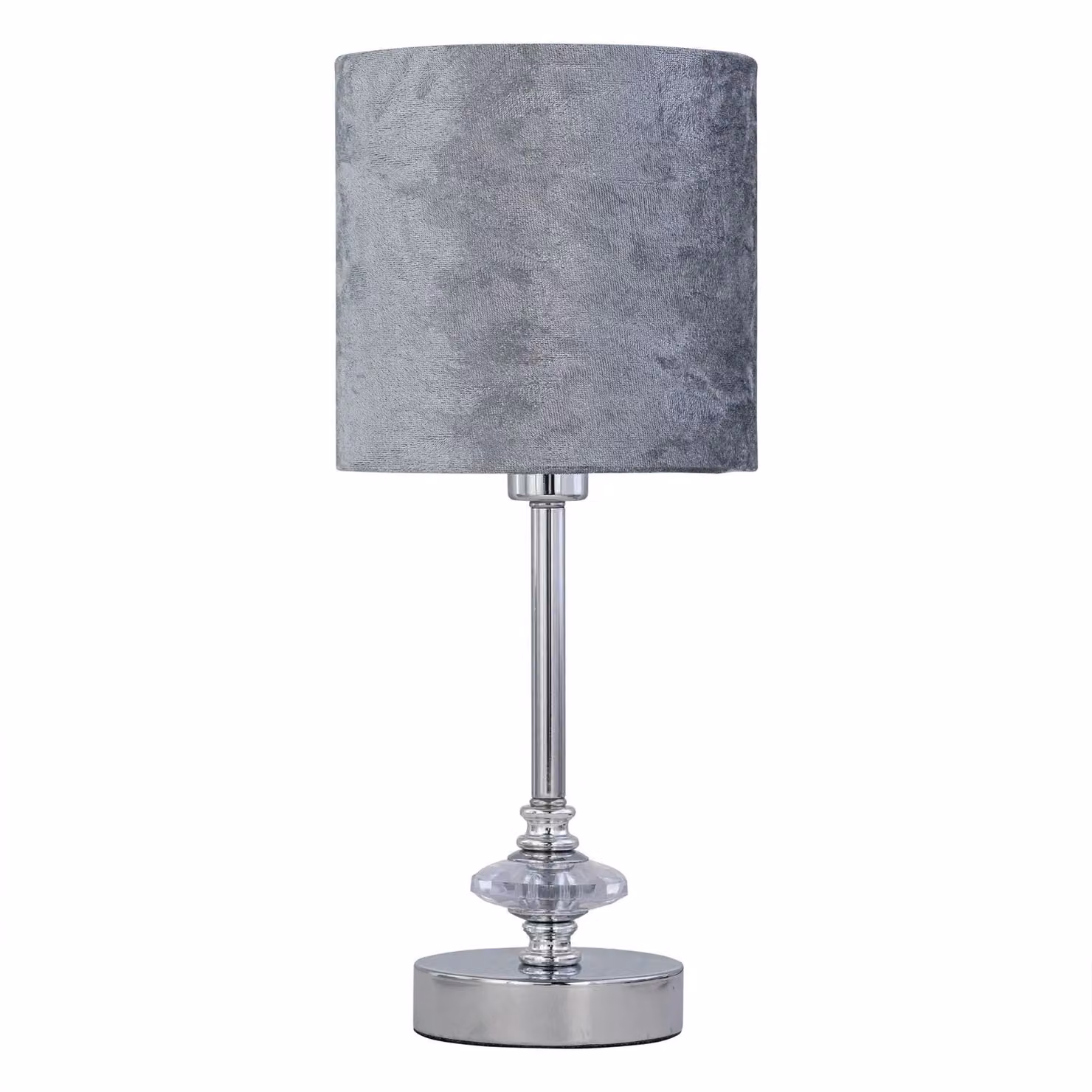 First Choice Lighting Set of 2 Chrome Jewelled Table Lamps with Grey Crushed Velvet Shades in Silver – 2