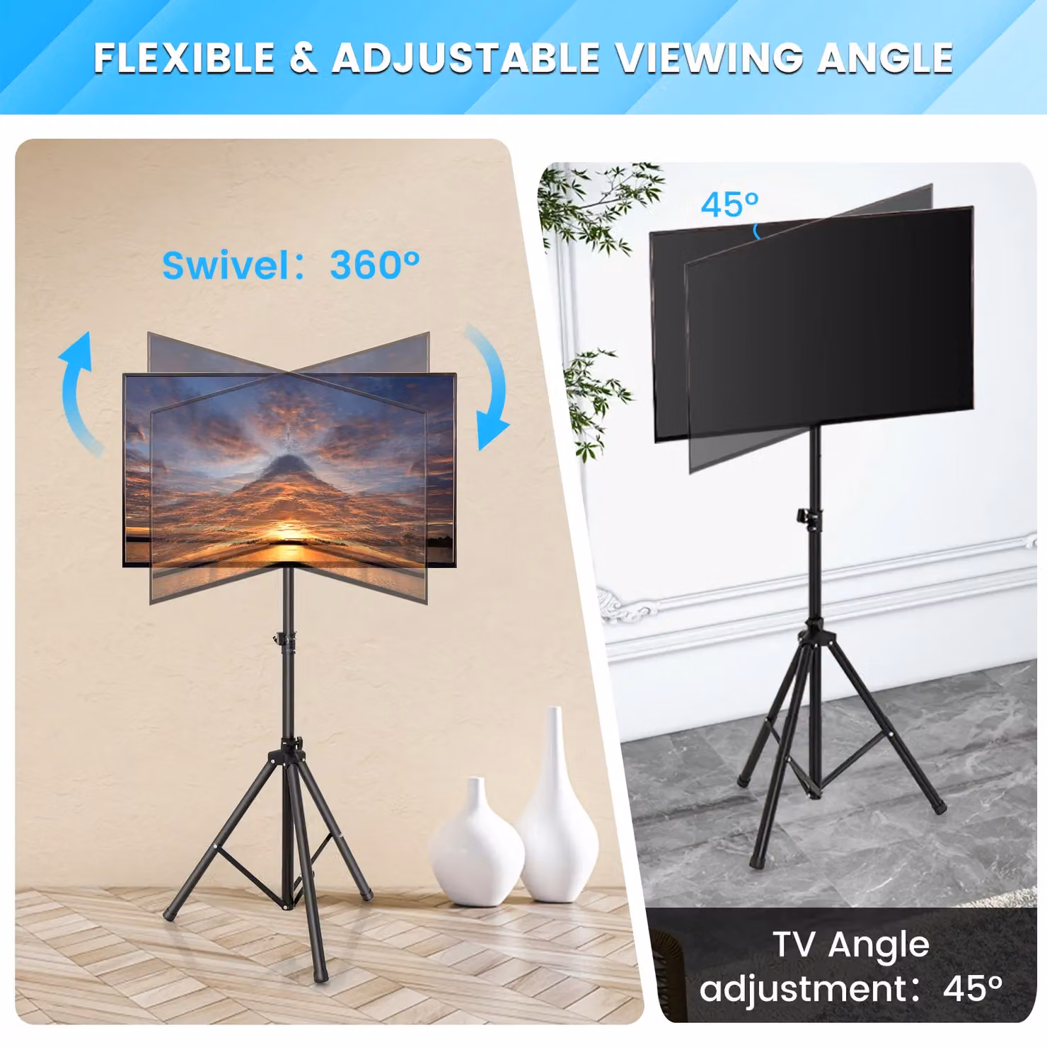 Costway Tripod TV Stand with 5-Position Height Adjustment and Swivel Function in Black – 5