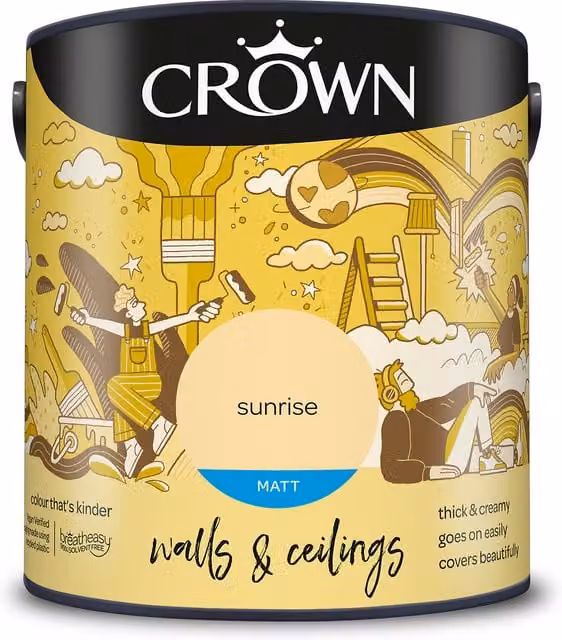 Crown Matt Breatheasy Emulsion Paint - Sunrise Yellow (Water-Based, Solvent-Free)