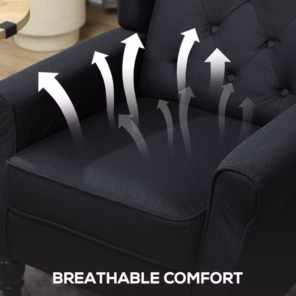 PAWNORA Black Retro Wingback Accent Armchair with Fabric Upholstery – 3