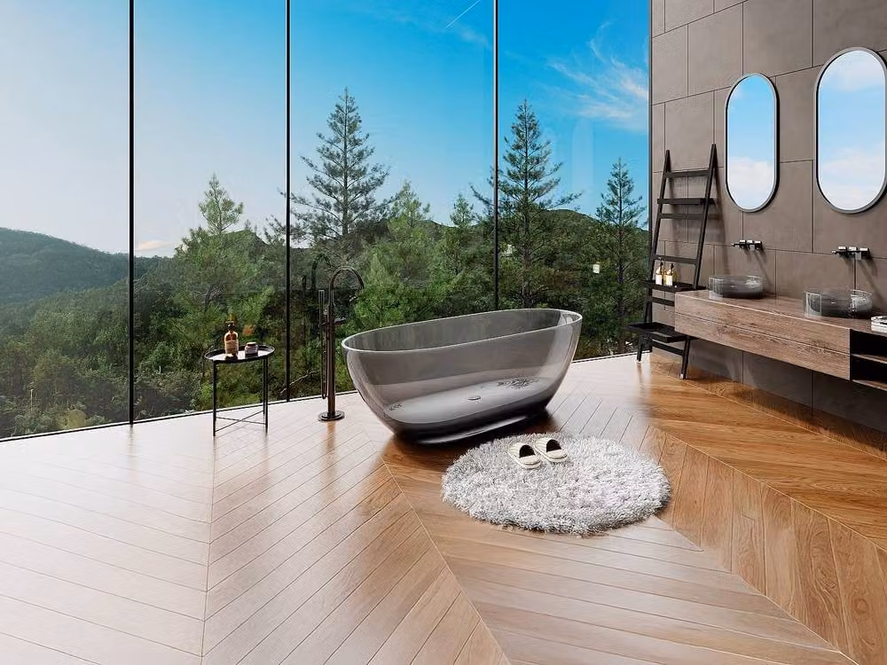 Spavo Translucent Oval Freestanding Bathtub in Grey, W/D/H: 160 x 72 x 56 cm – 3