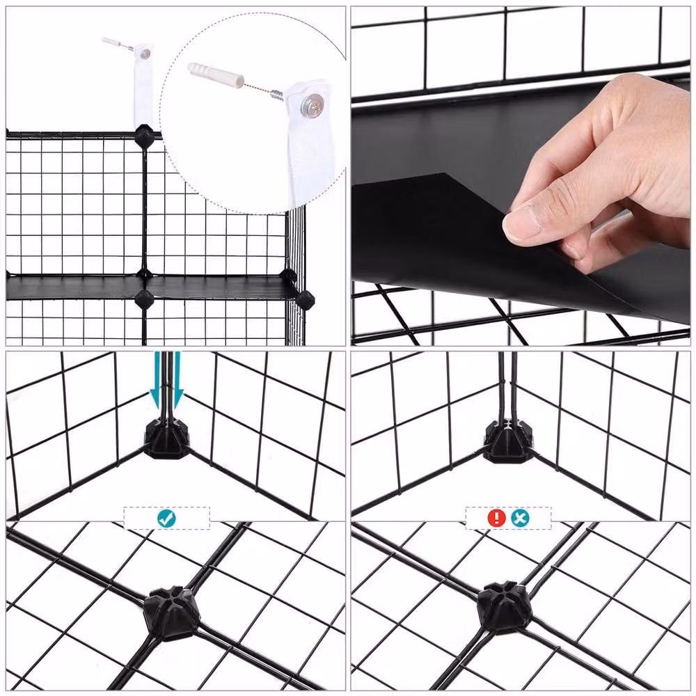Kelvenix Black Metal Wire Cube Storage Organiser with Back Panel – 3