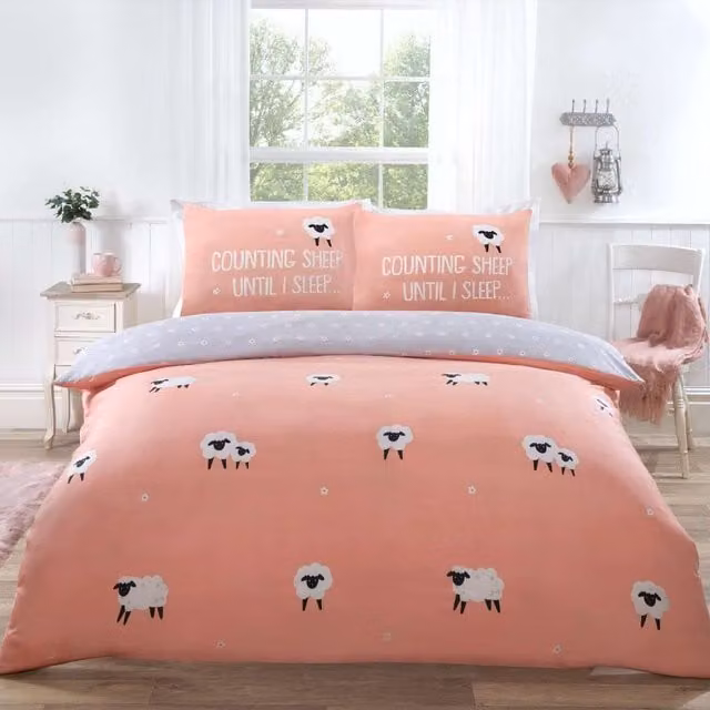 Rapport Home Counting Sheep Microfibre Reversible Duvet Set and Pillowcase, Pink and Blue, W/D/H: 200 x 220 cm