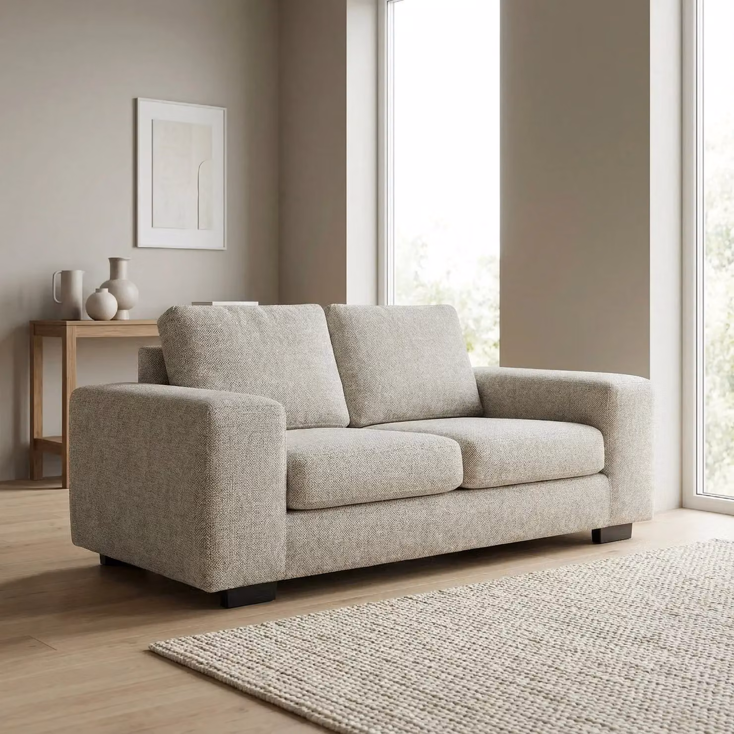 Abakus Direct Boston 2 Seater Sofa in Light Grey with Basket Weave Fabric and Solid Wood Frame, W/D/H: 160 x 95 x 83 cm – 2