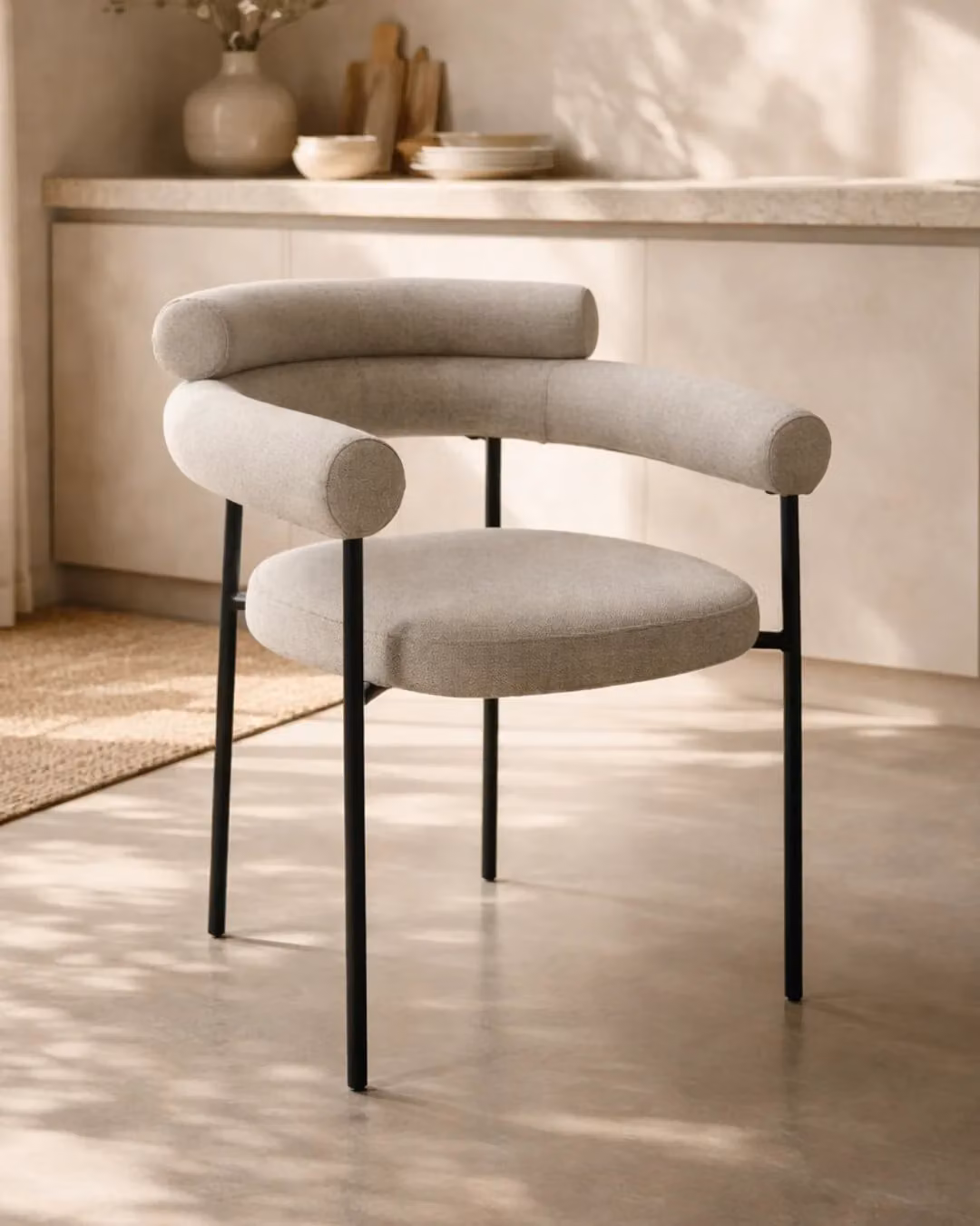 Tommy Franks Alita Dining Chair in Black and Grey Fabric with Metal Legs
