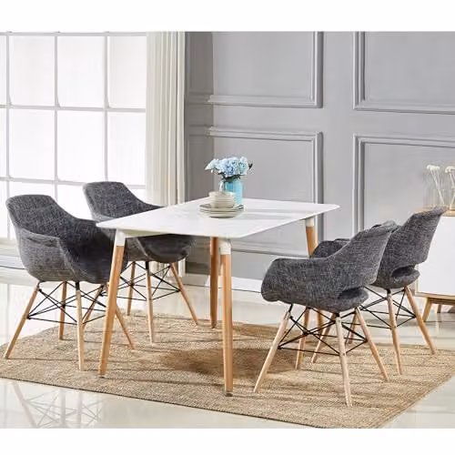Life Interiors Halo Rectangular Dining Table in White with Oak Legs – 4