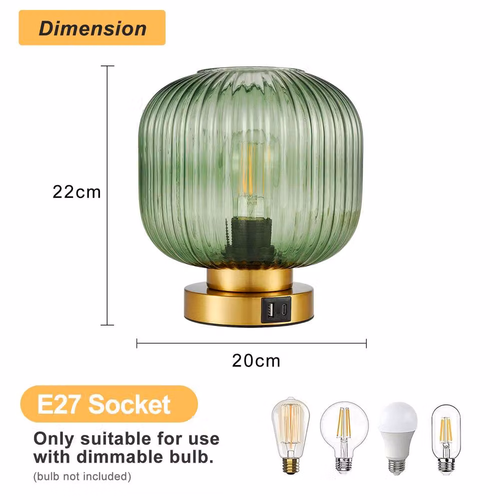 Harper Living Dimmable Touch Control Table Lamp with Green Glass Dome Shade and Gold Brass Base – 3