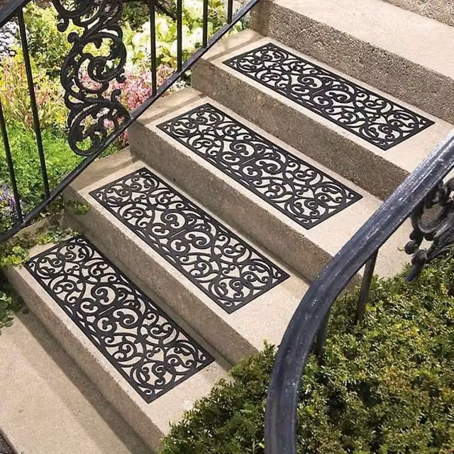 NESTLUNE Set of 4 Non-Slip Black Rubber Outdoor Stair Mats