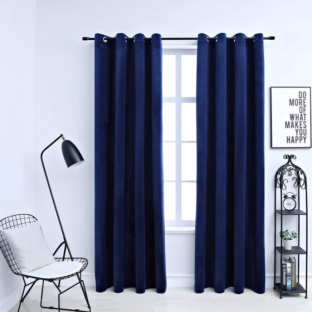 Berkfield Home Elegant Velvet Blackout Curtains with Eyelets, 2 Pack, Blue, W: 140 cm, H: 175 cm – 2