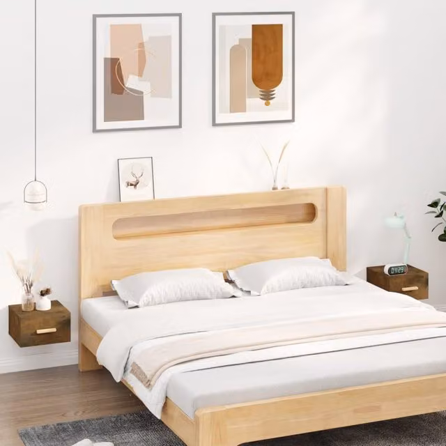 Berkfield Home Wall-mounted Bedside Cabinets, 2 Pack, Smoked Oak Brown, W/D/H: 35 x 35 x 20 cm