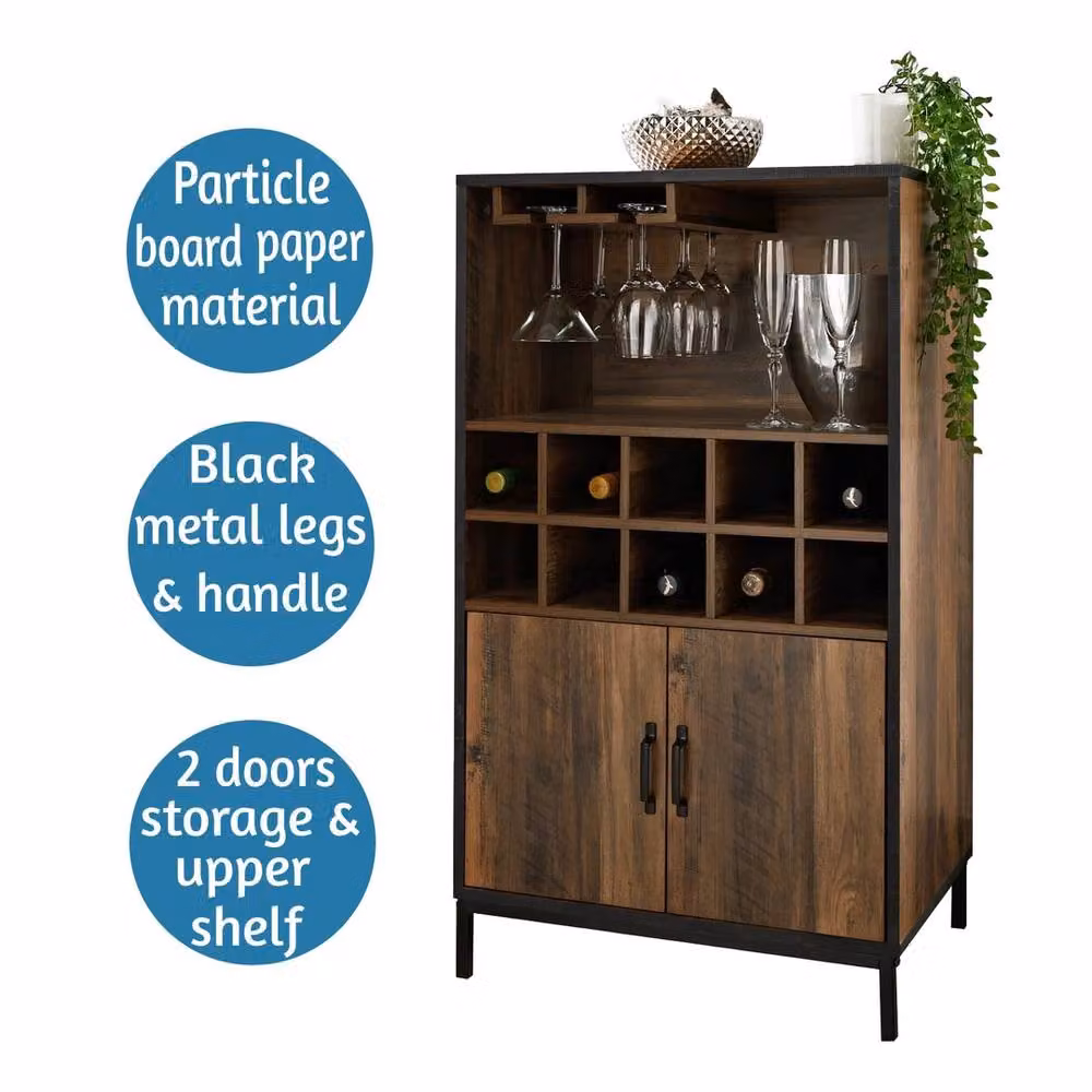 Kelvenix Industrial Wine Rack and Bar Storage Shelves in Brown and Black – 3