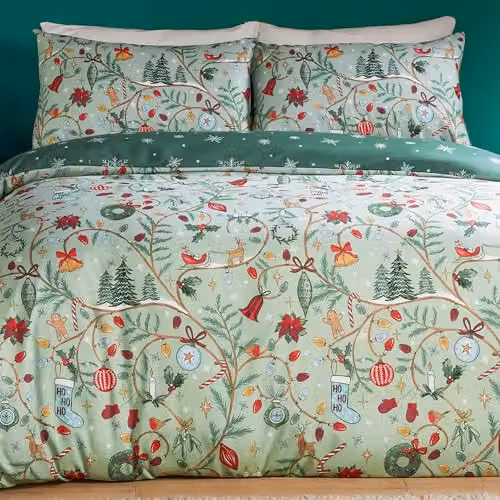 Riva Home Reversible Christmas Snowflake Pattern Duvet Cover Set in Green, W/H: 180 x 200 cm – 2