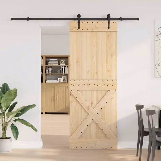 Berkfield Home Modern Sliding Door with Hardware Set, Solid Natural Pine Wood, W: 85 cm, H: 210 cm
