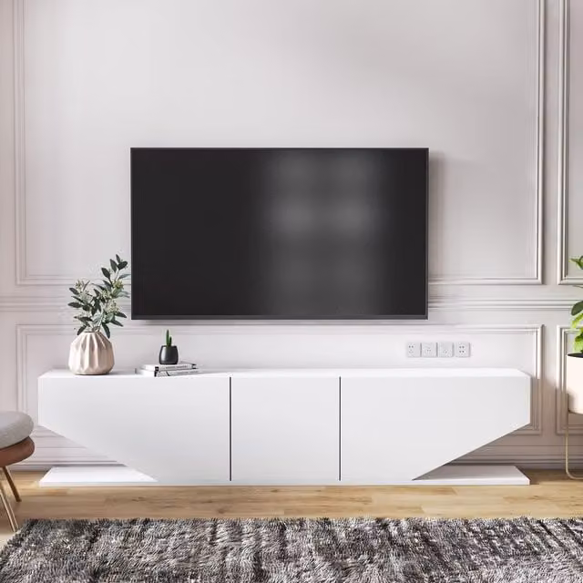 Decorotika Pearl White Glossy Wood TV Stand for TVs up to 180 cm