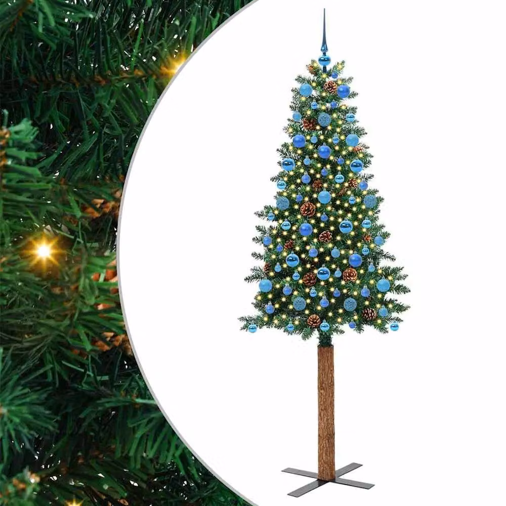 Berkfield Home Elegant Slim Green Christmas Tree, Height: 210 cm, PVC and Solid Pine Wood – 3
