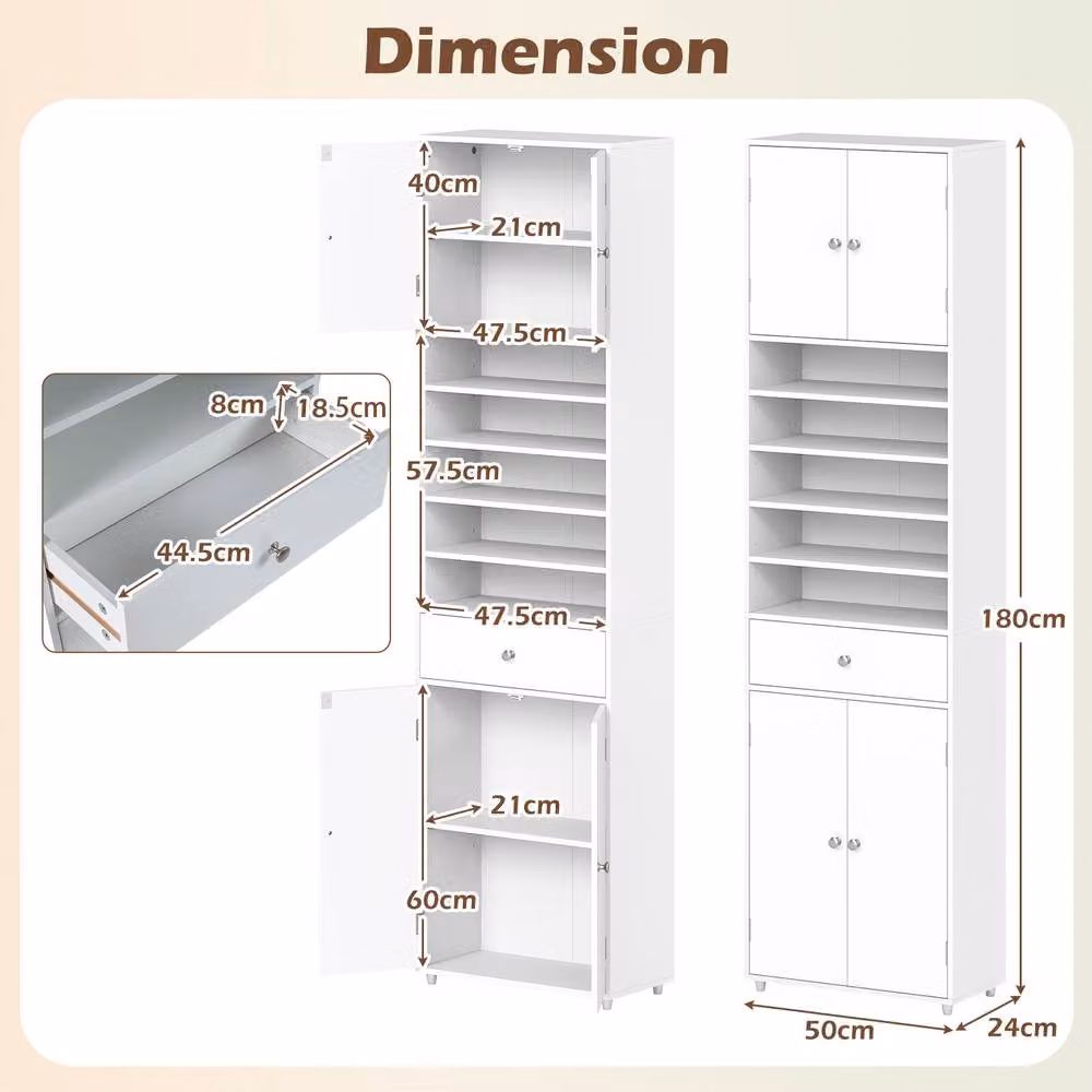 Costway Tall Kitchen Buffet Pantry Storage Cabinet with Drawer and Hinged Doors, White – 2