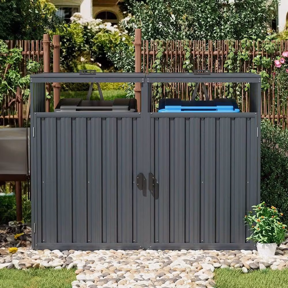Kelvenix Double Garden Rubbish Dustbins in Dark Grey, Galvanised Steel – 3