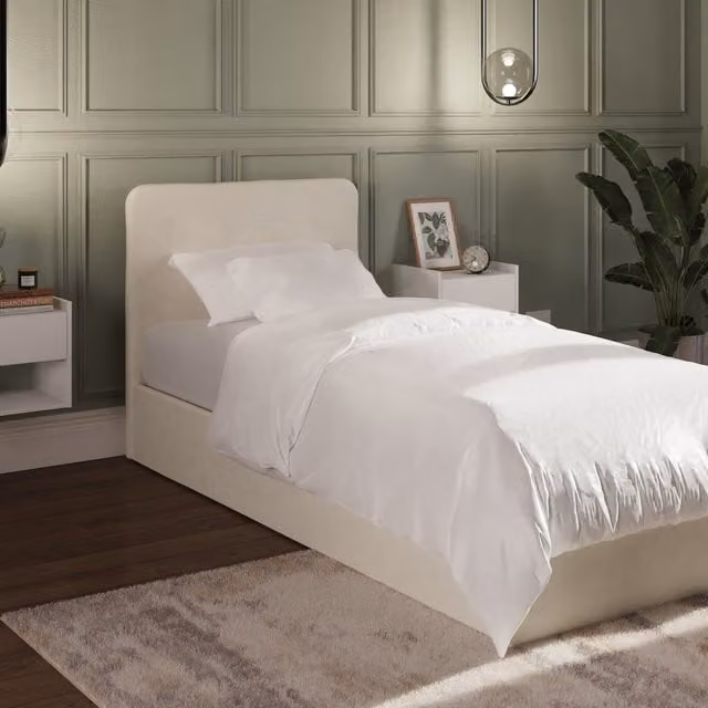 GFW Chiswick Single Ottoman Bed in Natural Fabric with Lift Up Base