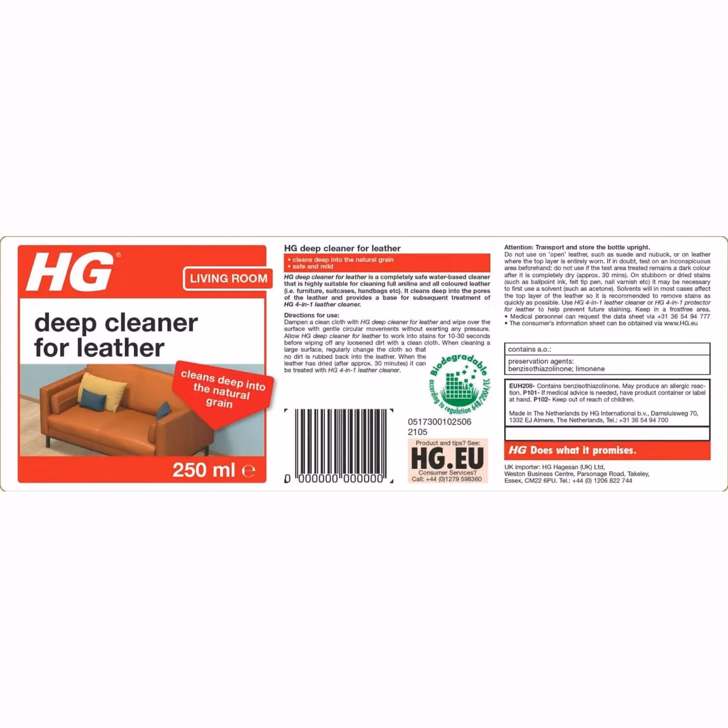 HGL HG Deep Cleaner for Leather, 250ml, White – 2