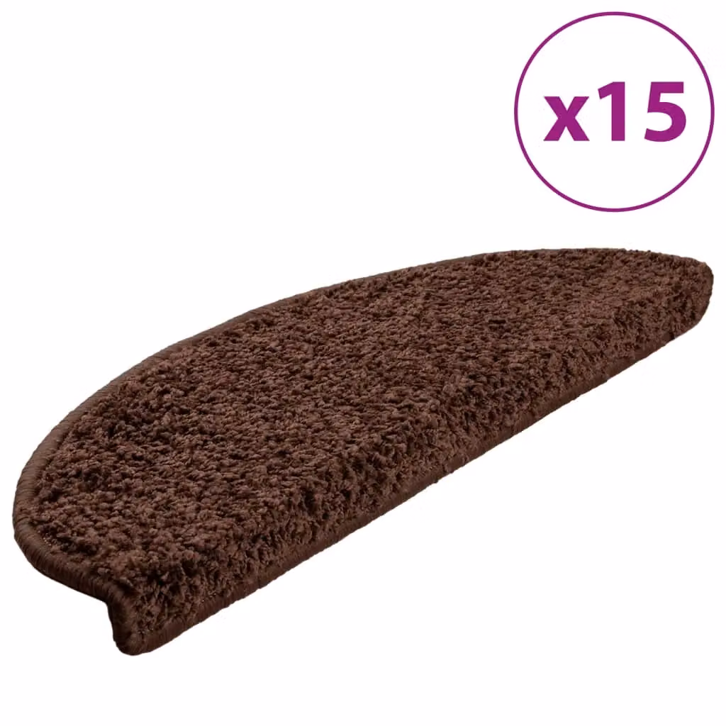 Berkfield Home Non-Slip Self-Adhesive Carpet Stair Treads, 15 Pieces, Brown, W: 65 cm, D: 21 cm, H: 4 cm – 2