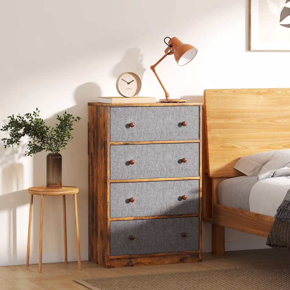 Wyld Haus Sovise 4 Drawer Fabric Storage Dresser in Grey and Rustic Brown – 3