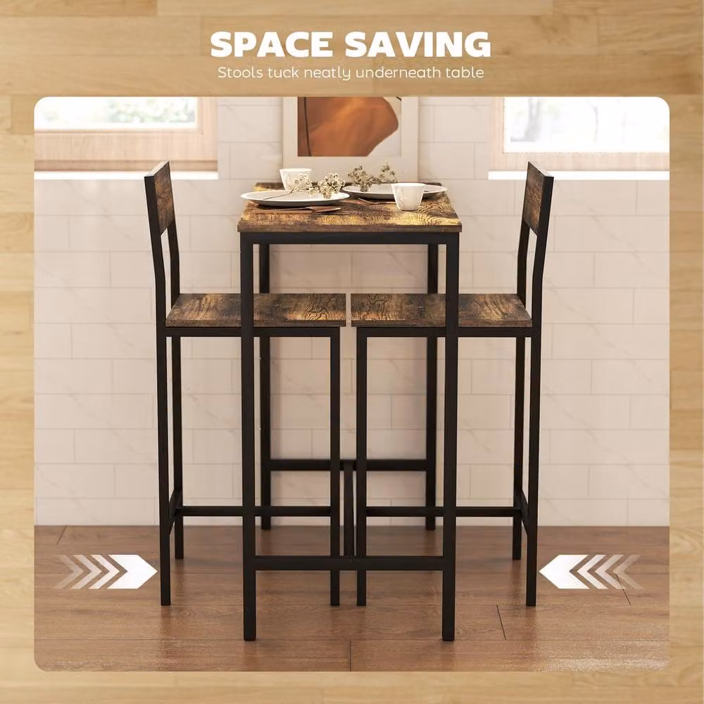 KORVIXA 3-Piece Bar Table and Stools Set in Rustic Brown – 3
