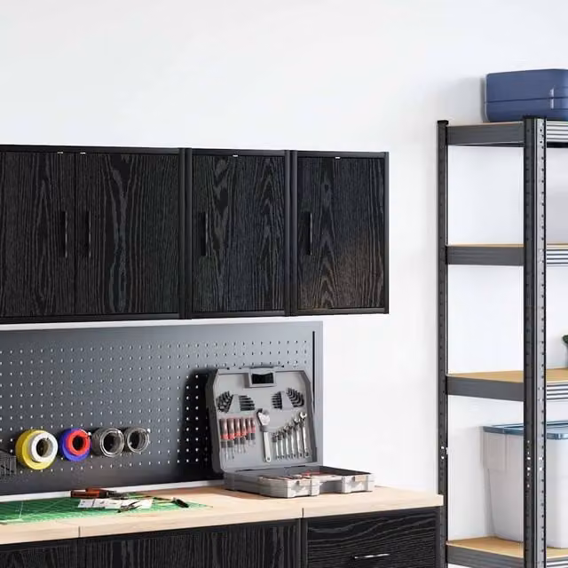 Berkfield Home Set of 2 Black Wall Mounted Garage Cabinets in Matt Engineered Wood – 1