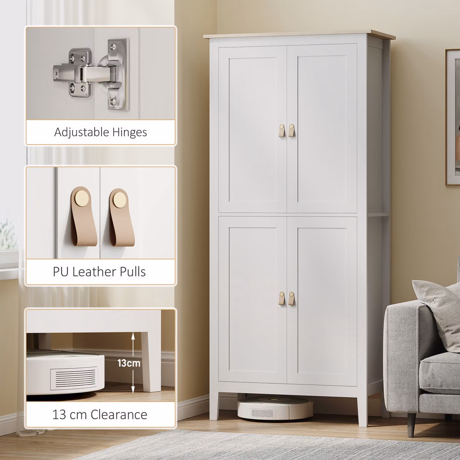 HOMCOM White Tall Pantry Cupboard with Motion Sensor LED Lighting and Internal Shelves, Height: 176.5 cm – 3