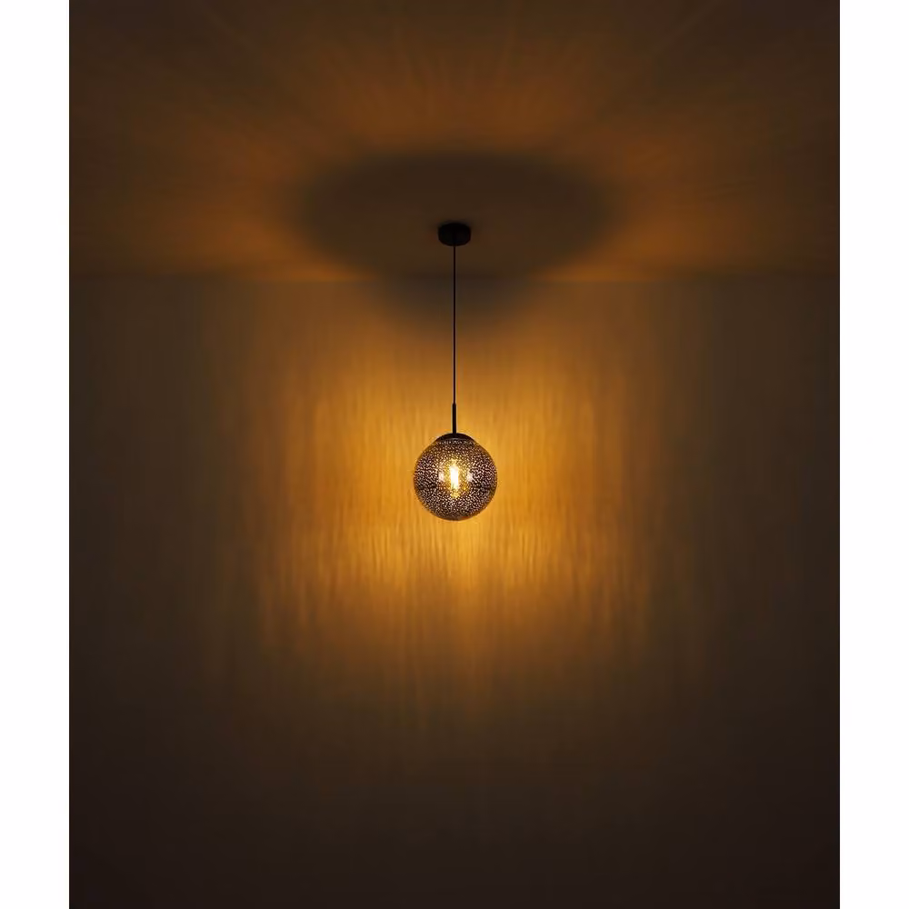 Netlighting Samos Globe Pendant Ceiling Light with Matt Black Metal and Smoke Grey Glass Shade, E27, Height Adjustable – 2
