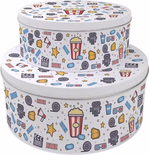 Purely Home Films and Movies Themed Round Cake Tin Set, Multicoloured