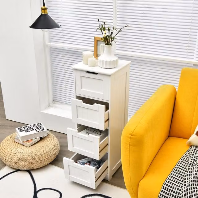 Costway Freestanding Bathroom Storage Cabinet and Side Table in White