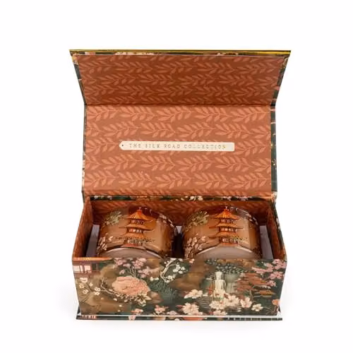 Candlelight The Silk Road Collection Samarkand Moroccan Spice Candle Duo Gift Set in Amber and Dusty Pink – 5